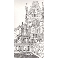 View of Lincoln Cathedral from within the cloister court, black fine liner on art paper