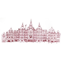 The Disneyland Paris Hotel from the gardens, sepia ink pen on art paper